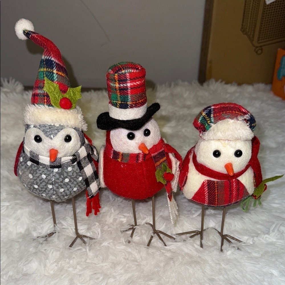 Set of 3/ Festive Snowman Trio with Red and Gray Accents
